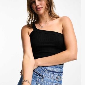 Cotton On one shoulder ribbed crop tank top in black